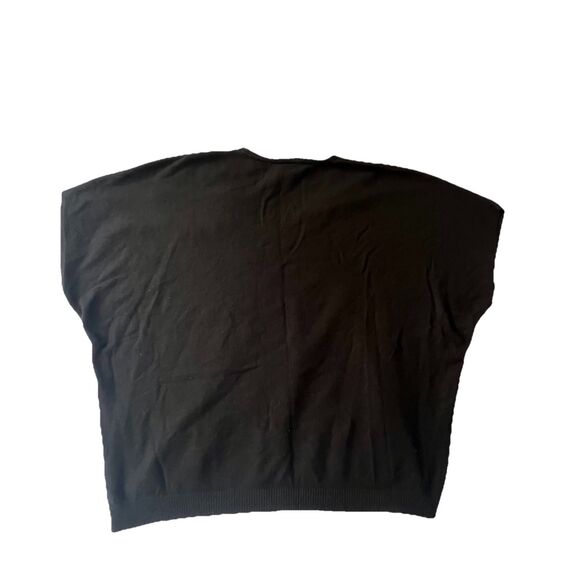 Aaeda Cap Sleeve Black V-Neck Knit Top Floral Aplique Boho Chic Soft Women’s XL - Picture 2 of 15